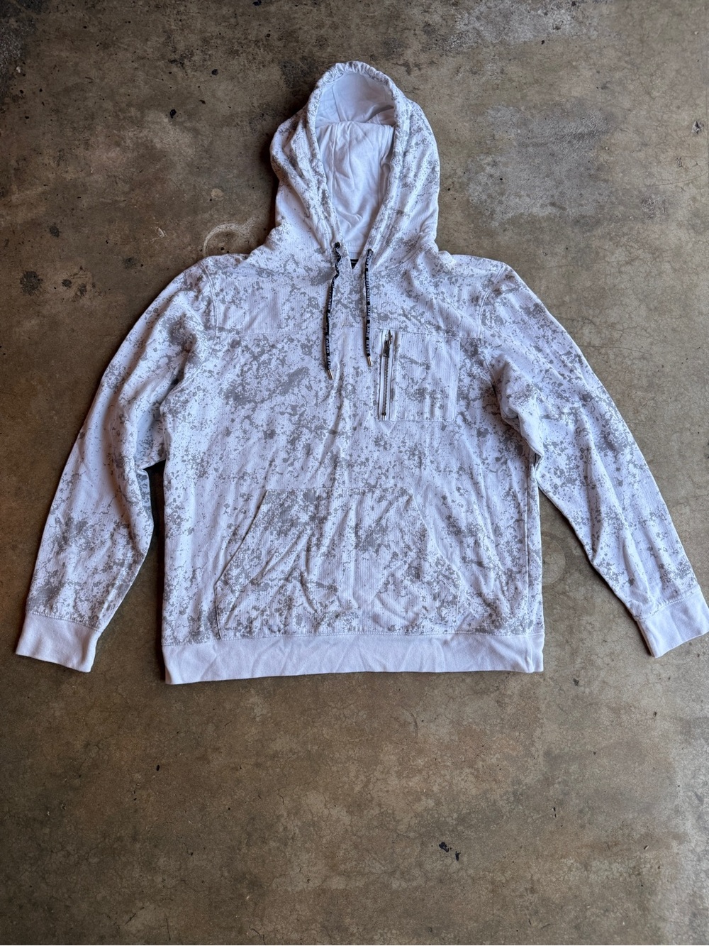 INC International Concepts Hoodie Abstract Pattern Fleece White Gray Pullover XL